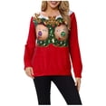 thumbnail image 1 of Femmes de Noël Pullover Graphique Imprimé Sweat-Shirt de Mode Col Rond Hiver Cardigan Mi Longueur Veste Longue Sleeve Fermeture Chemisier Hoodie Soft Outwear, 1 of 6