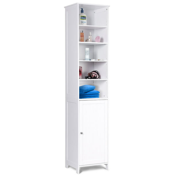 Tall Bathroom Storage Floor Cabinet, Tall White Cabinet With Doors And Shelves