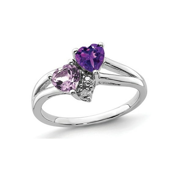 Amethyst and Pink Quartz Heart Promise Ring 4/5 Carat (Ctw) in Sterling Silver for Women