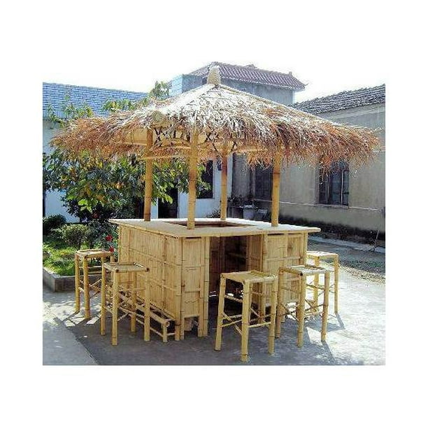 9 Pc Bamboo Island Tiki Bar Stools Set In Natural Finish Com Pc Bamboo Island Tiki Bar Stools Set, Outdoor Tiki Bar Furniture