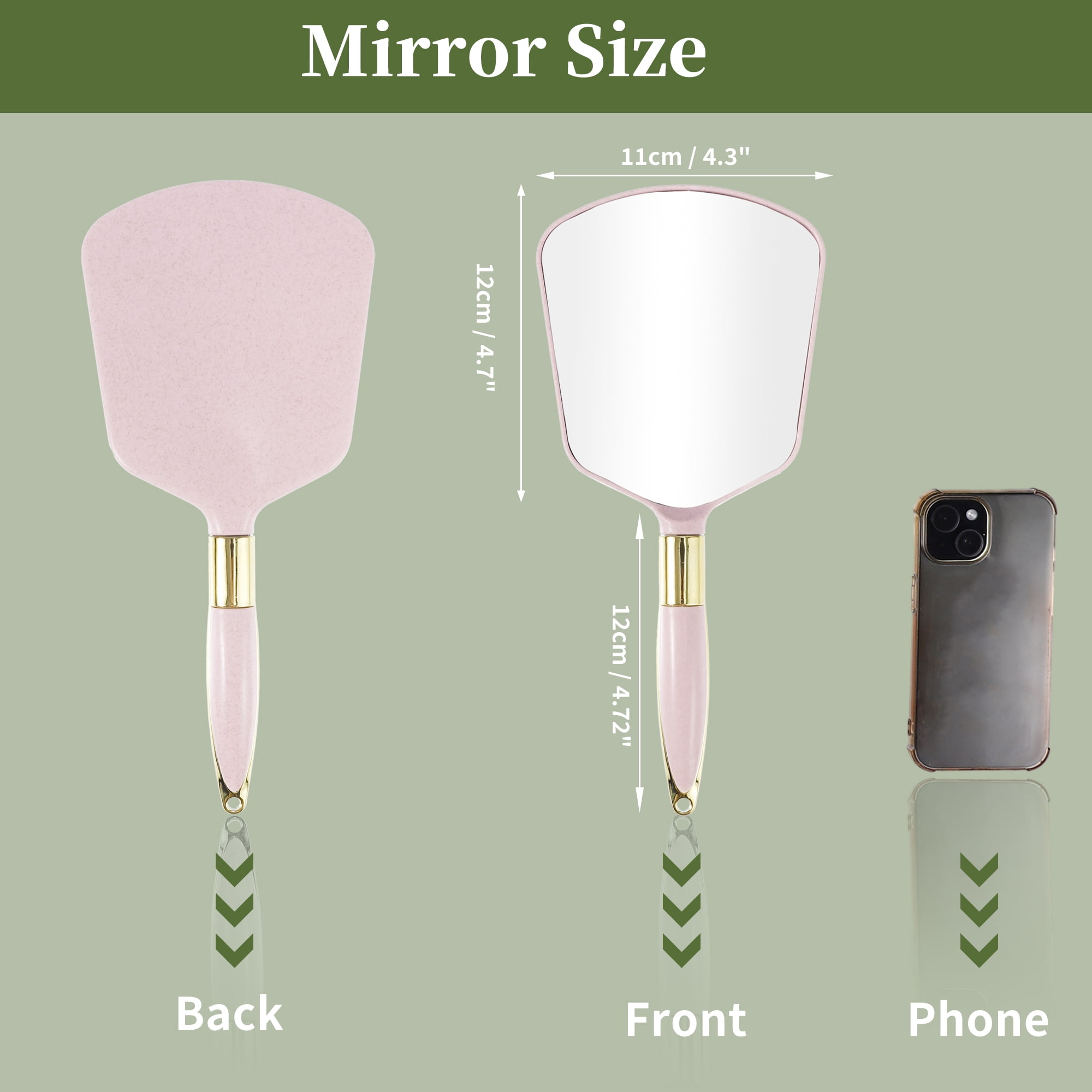 Unique Bargains Square Handheld Mirror with Handle for Women 4.3" W x 9.5" L Pink