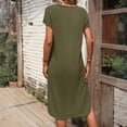 thumbnail image 5 of CIENVNSTG Women's Short Sleeve Round Neck Mini Dress Solid Color Fashionable Waffle Gown Elegant Midi Skirt Dresses Army Green 2XL, 5 of 6