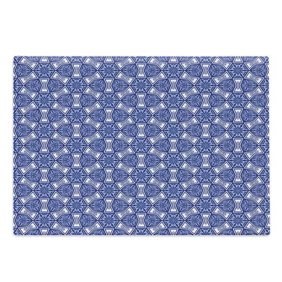 Turkish Pattern Cutting Board, Blue and White Intricate Mosaic Inspired by Art, Decorative Tempered Glass Cutting and Serving Board, Large Size, Royal Blue Pale Blue, by Ambesonne