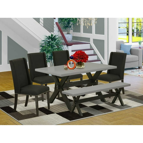 East West Furniture X-Style 6-piece Wood Dining Set in Wire Brushed Black