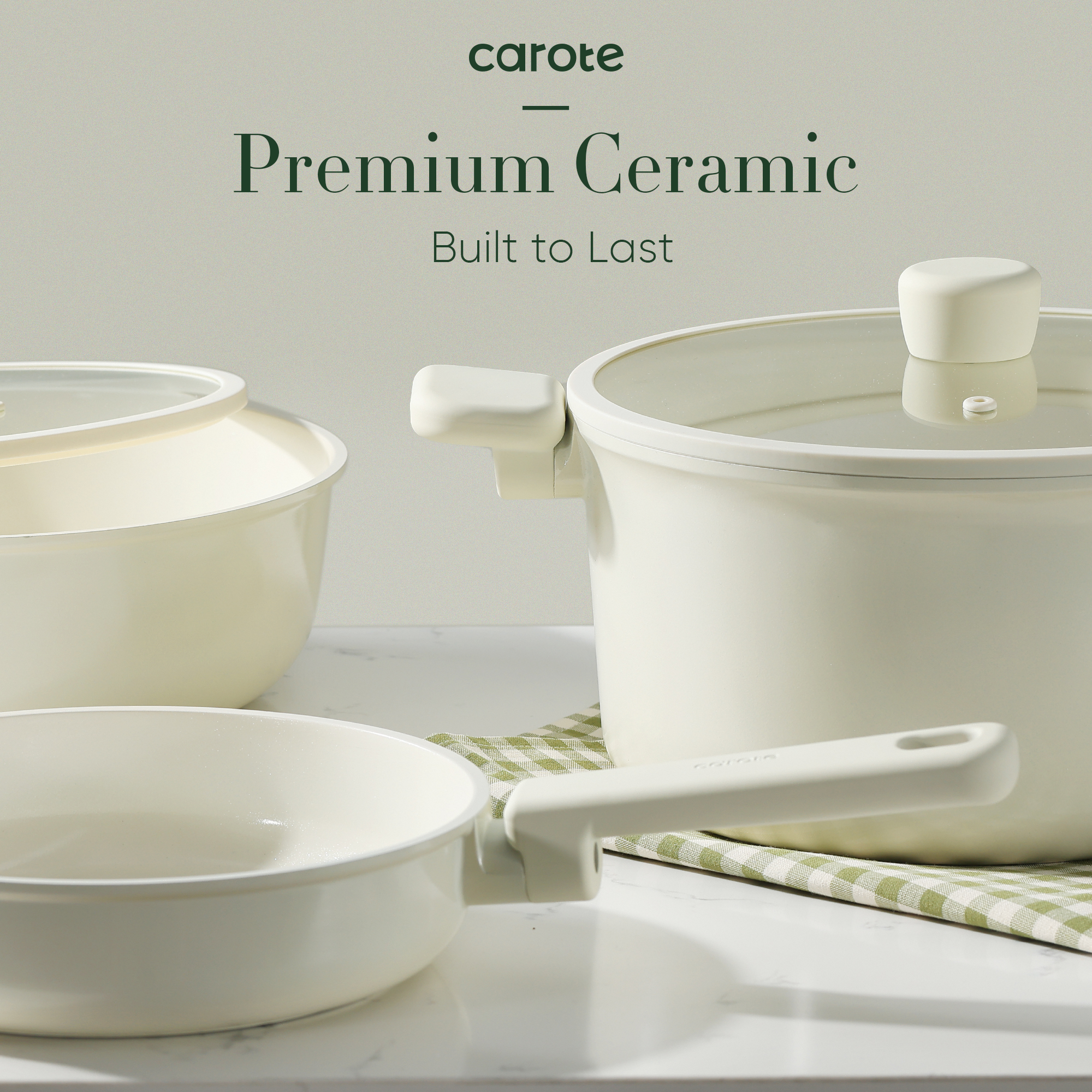 Carote Nonstick Ceramic Cookware Set 12-Piece,Kitchen Pots and Pans Set,Stay-Cool Handles,Induction Compatible,Cookware Set for RV and Camping,White