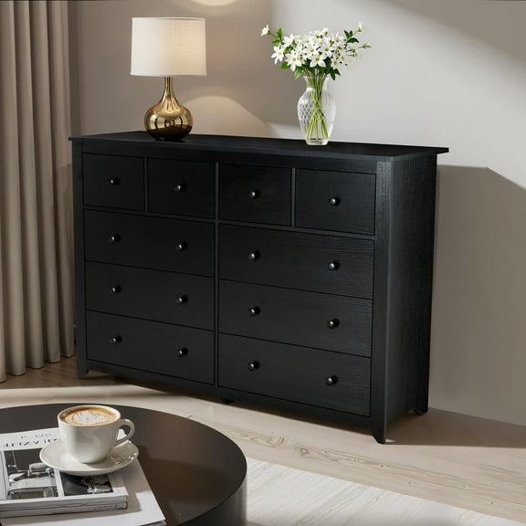 MDQMD 51.9''Dresser for Bedroom,Large Wide Chest of Drawer with 10 Drawer Dresser,Black Bedroom Dressers with Drawers for Bedroom,Living Room