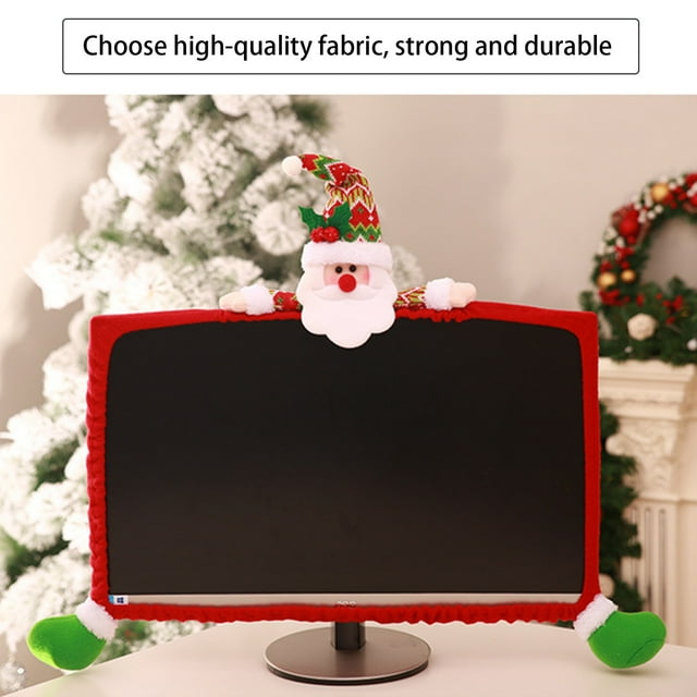 SuoKom 1 Pack Christmas Computer Monitor Border Cover TV Monitor Cover Elastic Laptop Computer Cover For Xmas Home Office Computer Decoration Computer Covers On Clearance