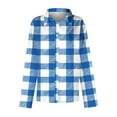 thumbnail image 4 of PNTUTB Blouses for Women Lapel Button Down Fashion Checkered Color-blocking Tops Casual Long Sleeve Loose Shirts, 4 of 6