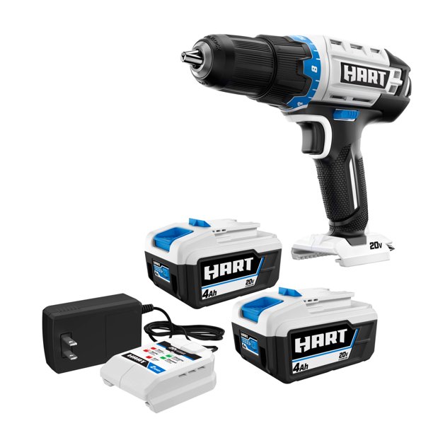 HART 20Volt 2Pack 4Ah and Charger Starter Kit and Drill Driver Bundle