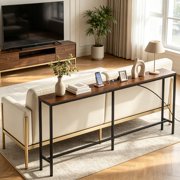 ZENY Sofa Table with Charging Station 70 inch Console Table, Brown