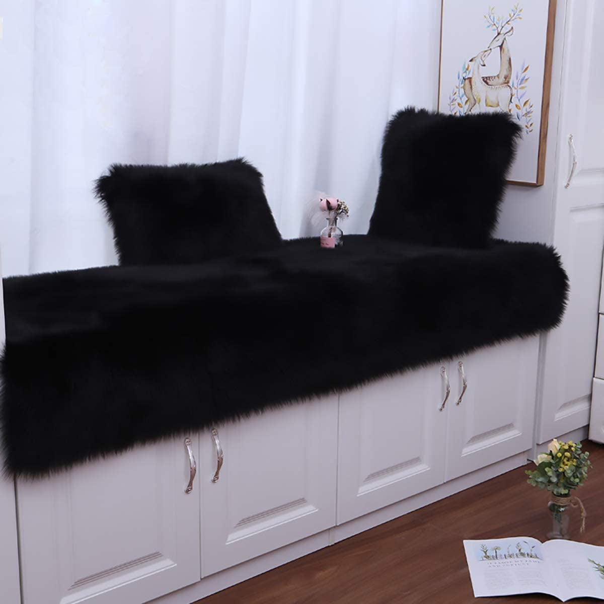 Junovo Luxury Fluffy Area Rugs Areary Rug for Bedroom Shaggy Rugs Area Carpet for Living Room Bedroom,4'x6',Black