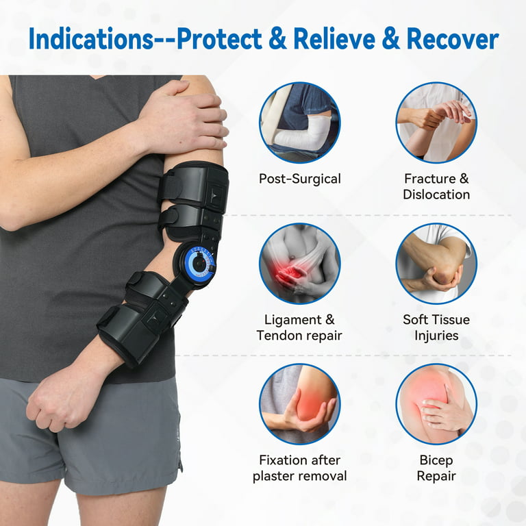 Orthomen Hinged ROM Elbow Brace, Adjustable Post OP Elbow Brace Stabilizer  Splint Arm Injury Recovery Support After Surgery，Mam & Women(Left) 