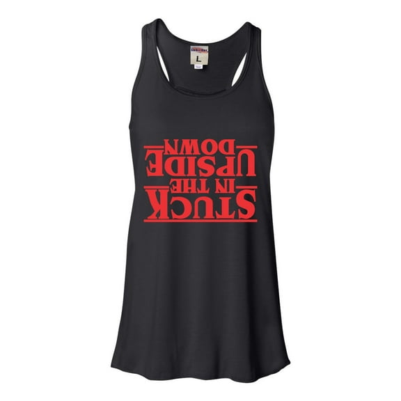 Womens Stuck In The Upside Down Flowy Racerback Tank Top T-Shirt