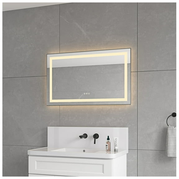 40 x 24 Inch LED Bathroom Mirror with Front and Backlight, Wall Mounted Vanity Mirror with Aluminum Frame, Anti-Fog, Memory, 3 Colors, Stepless Dimmable