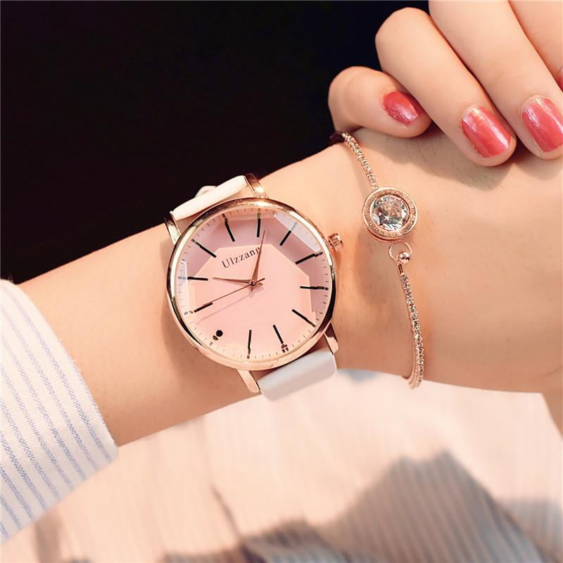 Dial Design Women Watches Luxury Fashion Dress Quartz Watch Popular White Ladies Leather Wristwatch