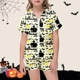 thumbnail image 2 of RUTAYY Girls Pajama Set Short Sleeve Top and Shorts Halloween Bat Moon Graphic Comfortable Nightwear Light Yellow, 2 of 5
