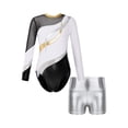 thumbnail image 3 of Miutii Girls Athletic Biketard 2 Piece Leotards with Shorts Set Long Sleeve Gymnastics Jumpsuit White&Silver 8, 3 of 7
