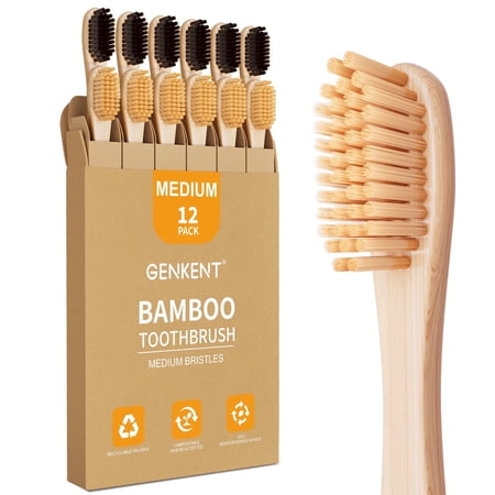 GENKENT Bamboo Toothbrush, BPA Free Medium Bristles Wooden Toothbrushes for Adults with Individually Wrapped, Eco-Friendly Natural Toothbrush Medium