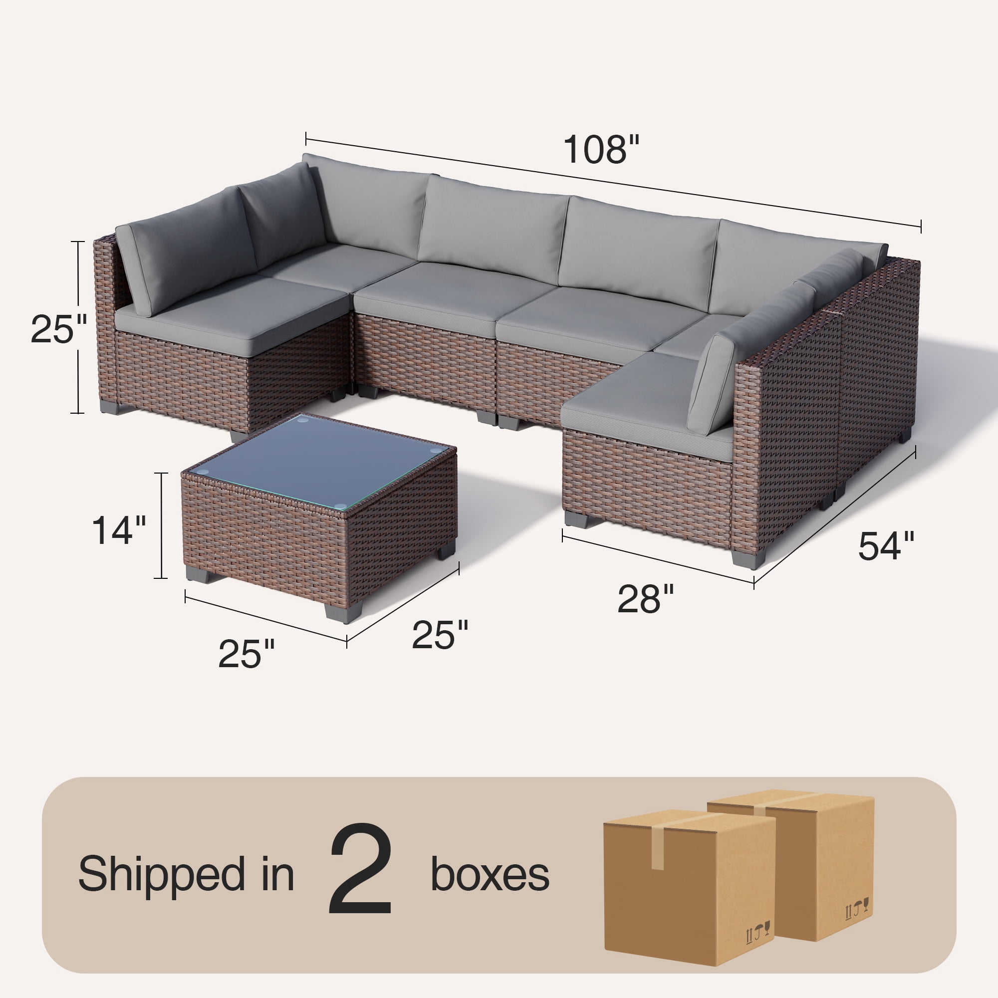 Patio Furniture Set on Sale, Asofer 7 Pieces Outdoor Conversation Sectional PE Rattan Wicker Furniture Sofa, Gray