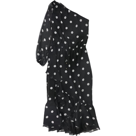 Ralph Lauren Womens Polka Dot One Shoulder Dress, Black, 16