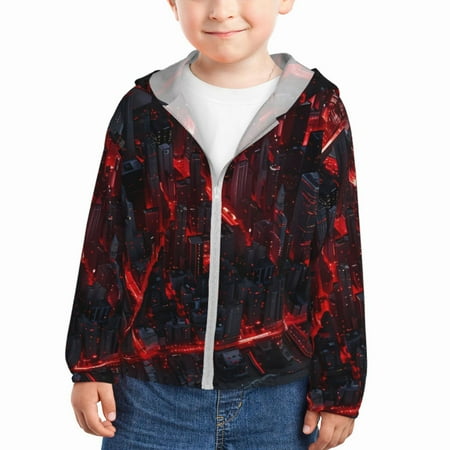 

Gaeub Cyberpunk Cityscape Lights Print Athletic Sun Protection Hoodie for Kids Long Sleeve Outdoor UV Shirt Running Fishing Top for Boys Girls-2 Years