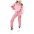 thumbnail image 3 of MSJUHEG Two Piece Outfits For Women Fall Outfits Women Solid Shirt Round Neck Blouse Pocket Pant Suit Women'S Pants Pink Xl, 3 of 8
