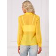 thumbnail image 3 of DARING DIVA Women's Long Sleeve Tops Button Down See Through Mesh Shirt M Yellow, 3 of 6