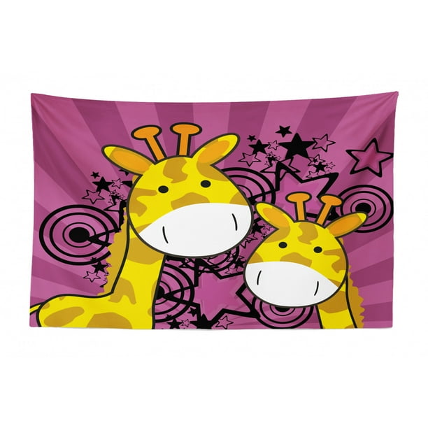 Giraffe Tapestry, Giraffe Family Baby Animal Pattern on Polka Dotted