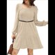 thumbnail image 3 of Vestido Estilo Babydoll Informal de Otoño con Cuello Cuadrado y Larga para Mujer. Albaricoque XXL, 3 of 7