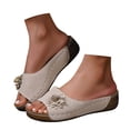 thumbnail image 3 of Slippers for Women,Stylish Opentoe Wedges With Leather Top And Flower Slippers Are Comfortable Shoes With Temperament,Womens Slippers,Beige,9, 3 of 9