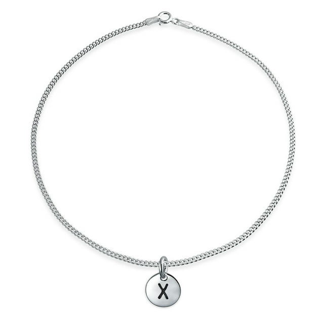 Petite Cheville Minimaliste ABC Ronde avec Bloc de Lettres Alphabet X Initiale pour Adolescentes et Femmes.925 Argent Sterling 10 Pouces