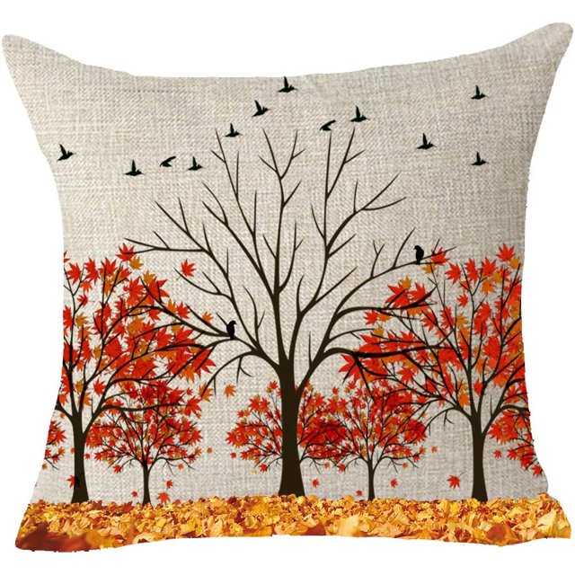 Housse de Coussin Décorative en Coton et Lin avec Feuilles d'Érable Dorées d'Automne et d'Automne pour la Famille, Cadeau Maison, 18x18 Pouces