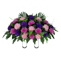 Sympathy Silks Artificial Cemetery Flowers - Purple and Pink Mums - Saddle for Headstone
