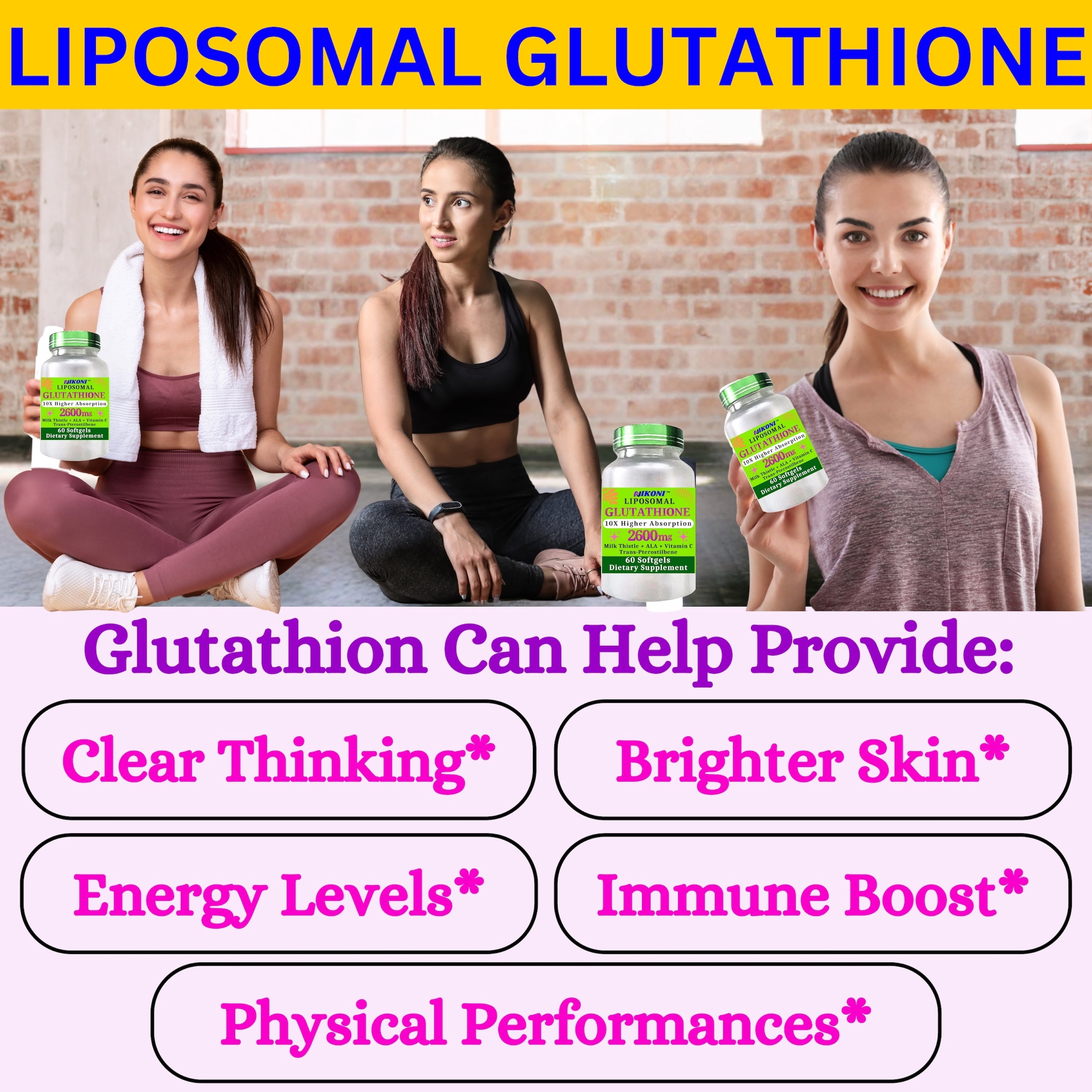 Nikoni Liposomal Glutathione Supplement, 2600 mg with Antioxidant, Supports Skin, Cellular & Immune Wellness – 240 Softgels