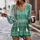 thumbnail image 3 of Blusa Manga Larga Patrón Impreso Cuello En V Botón Puños Elásticos Tops Casuales De Moda Para Mujer Verde L, 3 of 8
