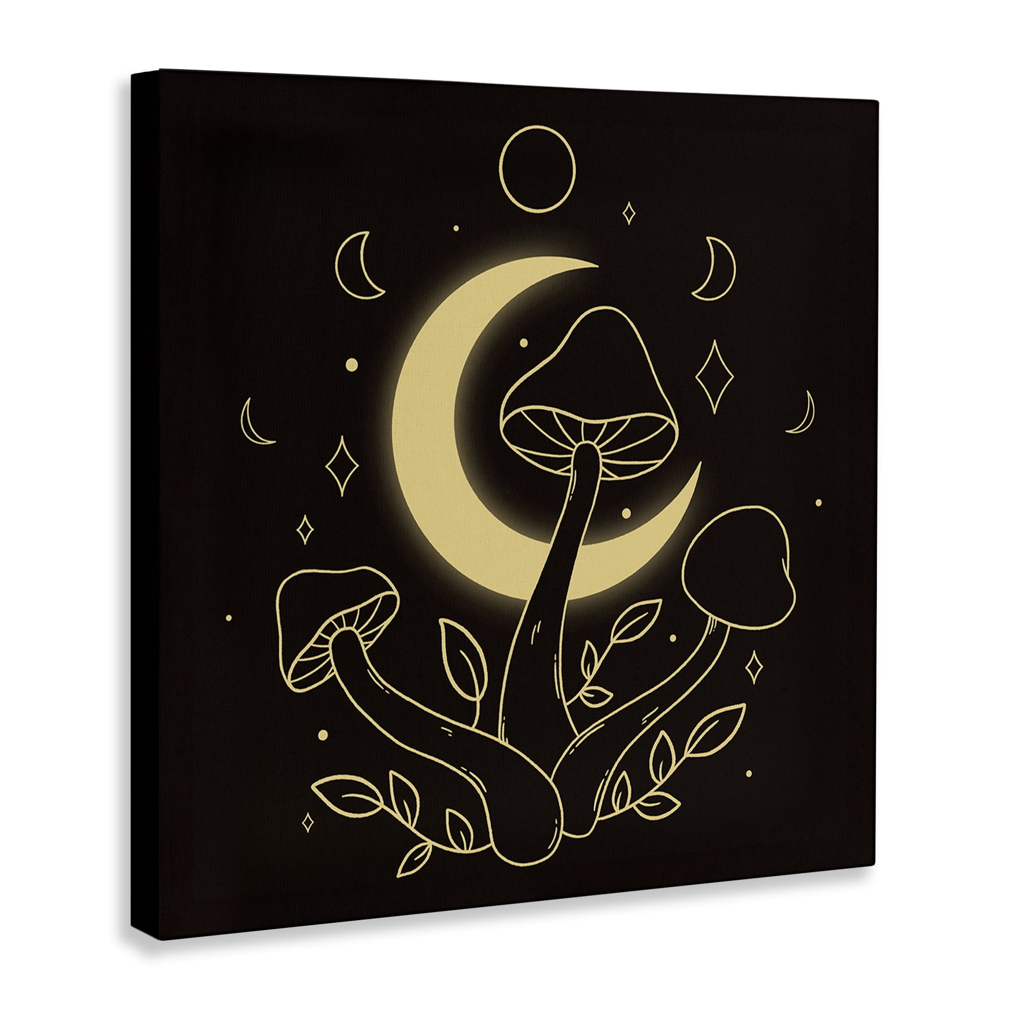 Stupell Industries Dancing Mushrooms & Moon Plants & Flowers Painting Wrapped Canvas Art Print Wall Art, 30 x 30