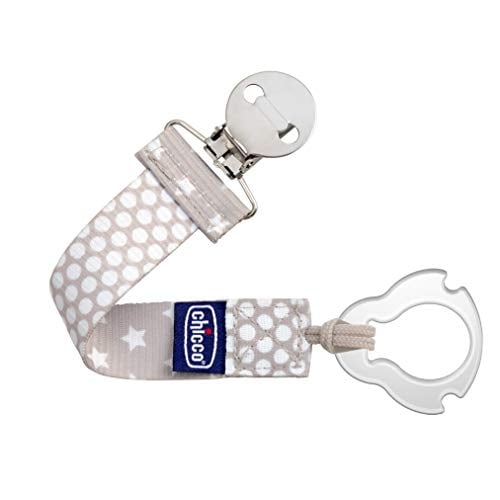 Título del producto: Clip/Soporte Universal Chicco Dos en Uno para Chupetes/Mordedores de Bebé con Lazada Universal para Juguetes Pequeños, Incluye Anillo de Sujeción Suave para Chupetes con Nudo, Gri