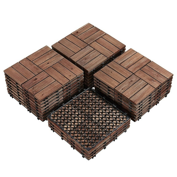 27PCS 12''x12'' Interlocking Patio Deck Tiles Wooden Deck Tiles Easy to Install Flooring Tile for Garden, Poolside, Yard, Indoor and Outdoor ,Brown