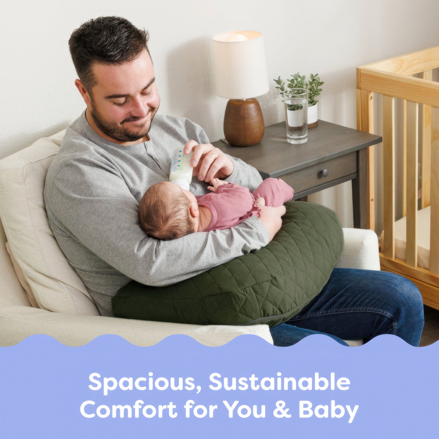 Boppy Nursing Pillow - Ergonomic Bottle & Breastfeeding Pillow, Higher, Firmer & Larger, Water-Repellent with Washable Premium Fabric Cover, Baby Safety Alliance Verified - Quilted Moss
