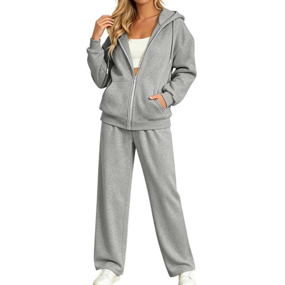 Evdexr Womens Sweatsuits 2 Piece Outfits Hooded Long Sleeve Zip Up Hoodies & Sweatpant Outfits 2026 Fall Drawstring Workout Travel Lounge Set with Pockets S