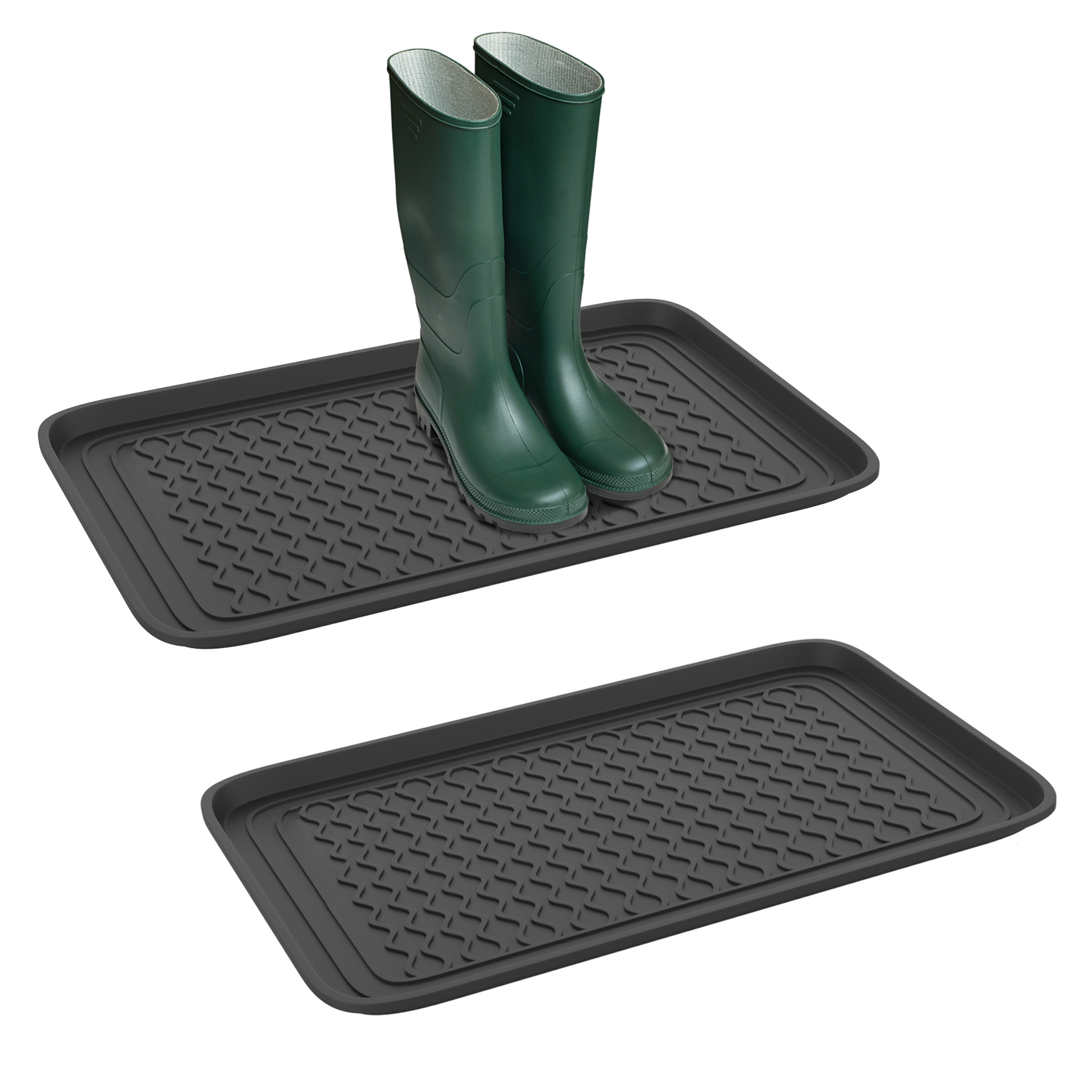 Stalwart 24x15 All Weather Boot Tray with Water Resistant Plastic Utility  Shoe Mat for Indoor and Outdoor Black