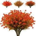 thumbnail image 4 of Morttic 6 Bundles Artificial Fall Flowers, Outdoor UV Resistant Flowers Greenery Shrubs for Autumn Floral Arrangement, Hanging Baskets, Home Garden Decor (Gold red), 4 of 8