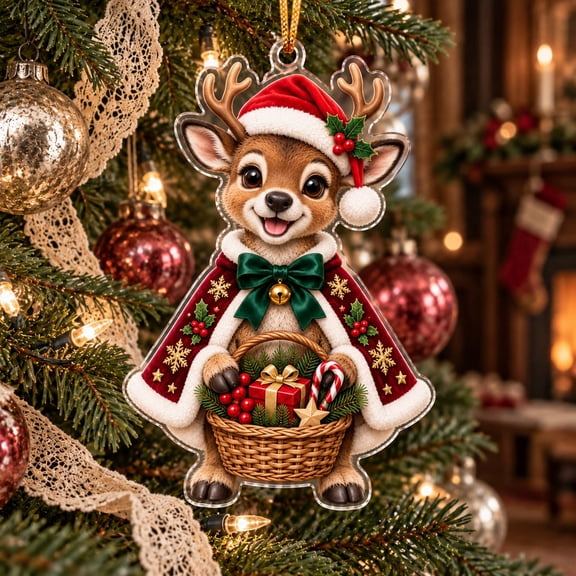 Christmas Acrylic Ornament, Reindeer Santa Hat Tree Hanging for Holiday Gift Giving