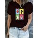 thumbnail image 2 of Women's Cartoon Print Crew Neck T-Shirt, Cotton 100% Knit Fabric, Sports , All Season, Medium Stretch Top, 2 of 7