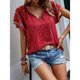 thumbnail image 5 of Mujeres tie V Masajeadores de cuello manga corta blusa floral impresión suelta elegante casual camiseta, 5 of 6