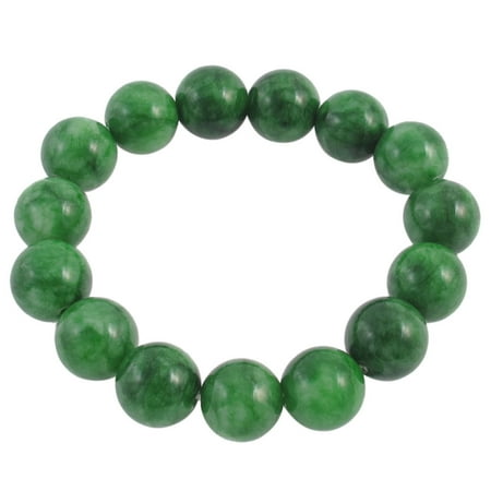 - Unique Bargains Woman Round Faux Jade Bead Linked Elastic Wrist Bracelet Bangle Green