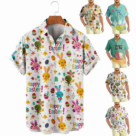 

Easter Beach Aloha Tee Shirts with Pocket Polyester Clothes For Men Boys