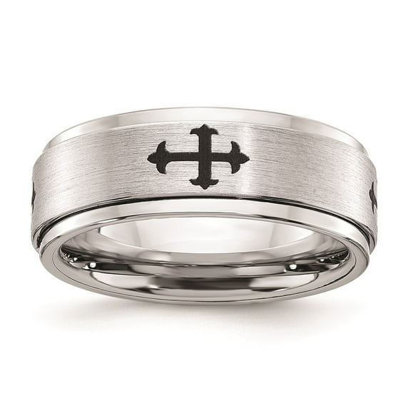 Primal Steel Cobalt Polished and Brushed Spinner Crosses 8mm Mens' Ring