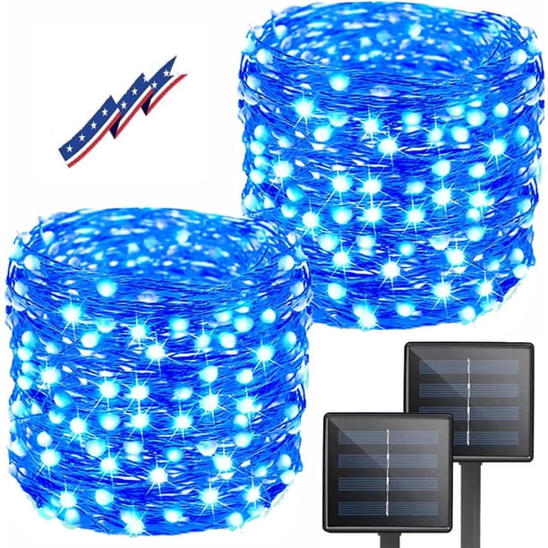 Luces Solares en Cadena BHCLIGHT 200 LED 24m 8 Modos Azul Paquete de 2