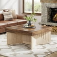 thumbnail image 3 of Tribesigns 35.4" Square Coffee Table, Farmhouse Wood Coffee Table Center with Engraved Lines Design for Living Room, 3 of 5